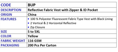Vaultex Reflective Fabric vest with Zipper and ID Pocket, Code: BUP, 200 pcs per Carton by Supplytent.com
