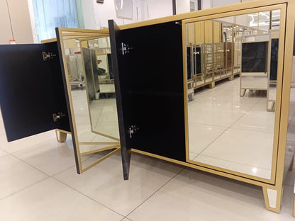 silver / Golden color Steel Frame mirror cabinet with 4 Doors by Supplytent.com