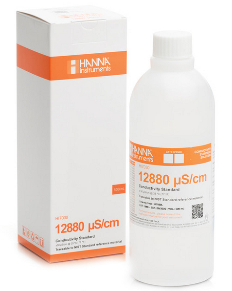 Hanna HI7030L 12880 µS/cm Conductivity Calibration Solution – 500 mL