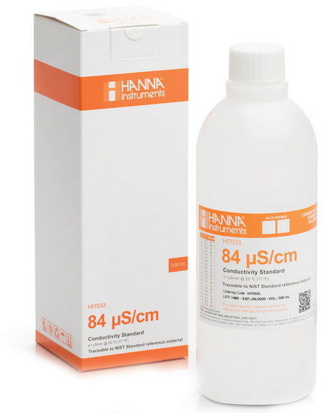 Hanna HI7033L 84 µS/cm Conductivity Calibration Solution – 500 mL
