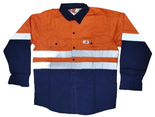 ORANGE + N.BLUE BISLY POLY COTTON SHIRT-M,L,XL,2XL and 3XL