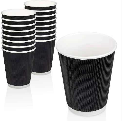 8 OZ RIPPLE WALL CUP WITH LID, Black, REF: 111111700 500 pcs x 1 Carton by Supplytent.com