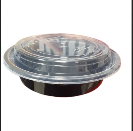 24 Oz Round Microwaveable Container With Black Lid 150 Pcs by Supplytent.com