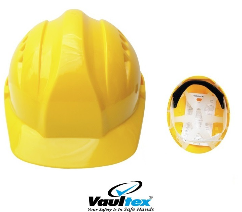 Vaultex Pin lock safety helmet with PLASTIC suspension, Code: VHV, 40 pcs per carton, Size: 51 to 62 CM by Supplytent.com