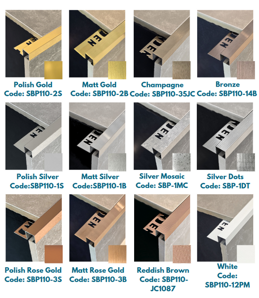 Stainless Steel Tile Edging Profile SBP110 – Brushed Silver Corner Edge Trim – 2.5m Length, 12mm Height