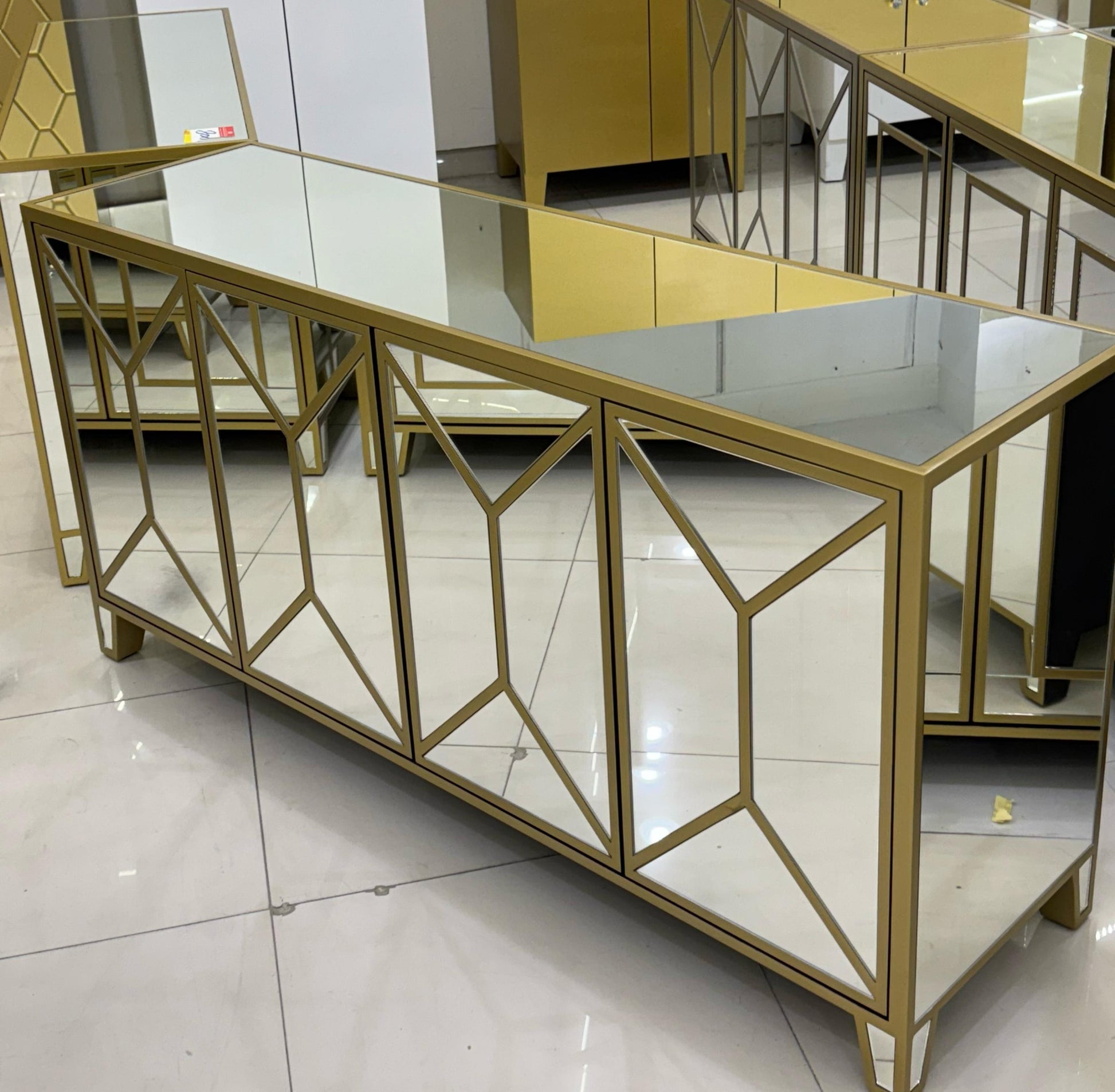 silver / Golden color Steel Frame mirror cabinet with 4 Doors by Supplytent.com
