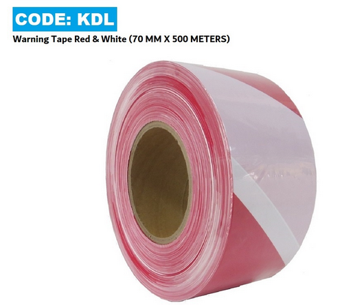 Warning Tape Red and white (70 mm x 500 Metres),HS code:39191000, 12 Rolls per carton by Supplytent.com