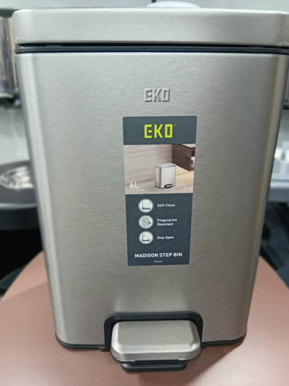 EKO Stainless steel pedal trashbin, 6 litres, silver color, fingerprint resistant by Supplytent.com