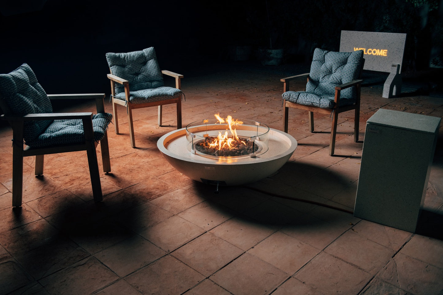 Terrazzo Fire Bowl with windshield by Supplytent.com