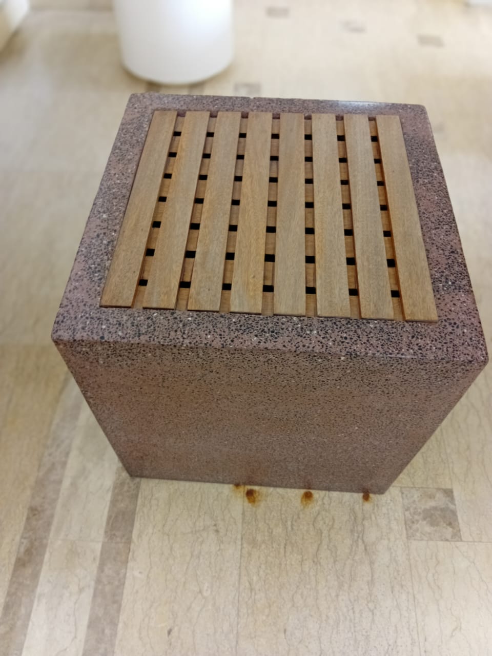 white Terrazzo table + 4 seats different colors by Supplytent.com