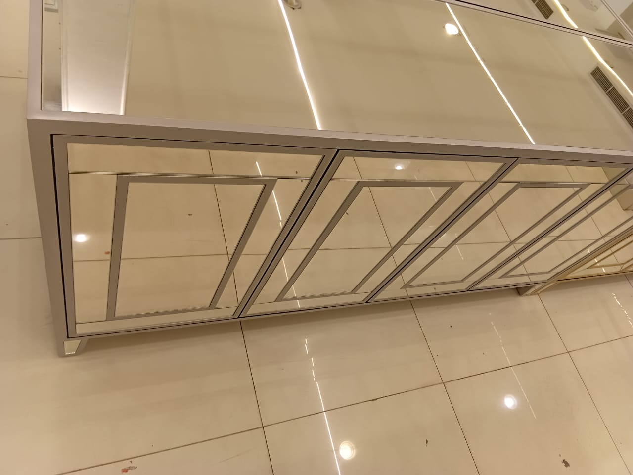 silver / Golden color Steel Frame mirror cabinet with 4 Doors by Supplytent.com