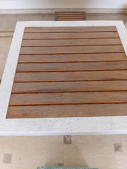 white Terrazzo table + 4 seats different colors by Supplytent.com