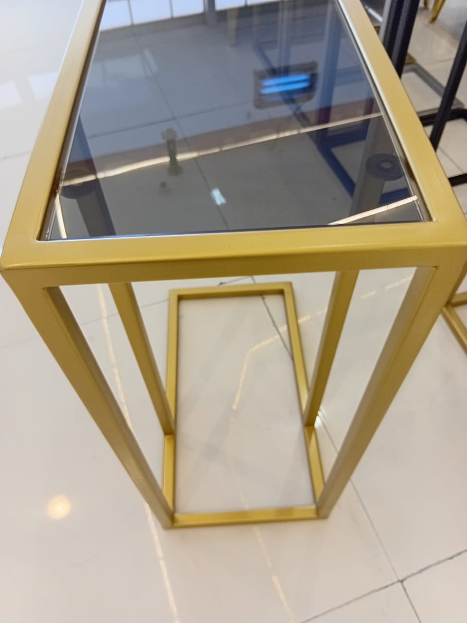 Steel frame side table with top glass by Supplytent.com